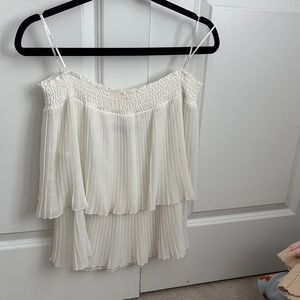 Zara Cream Pleated Layered Spaghetti Strap Camisole